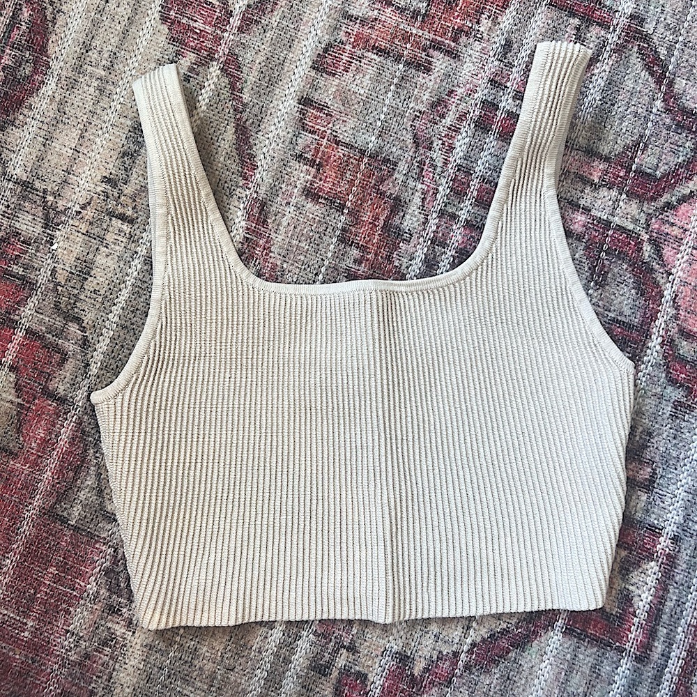 Cream Babaton Sculpt Square Ribbed Tank
